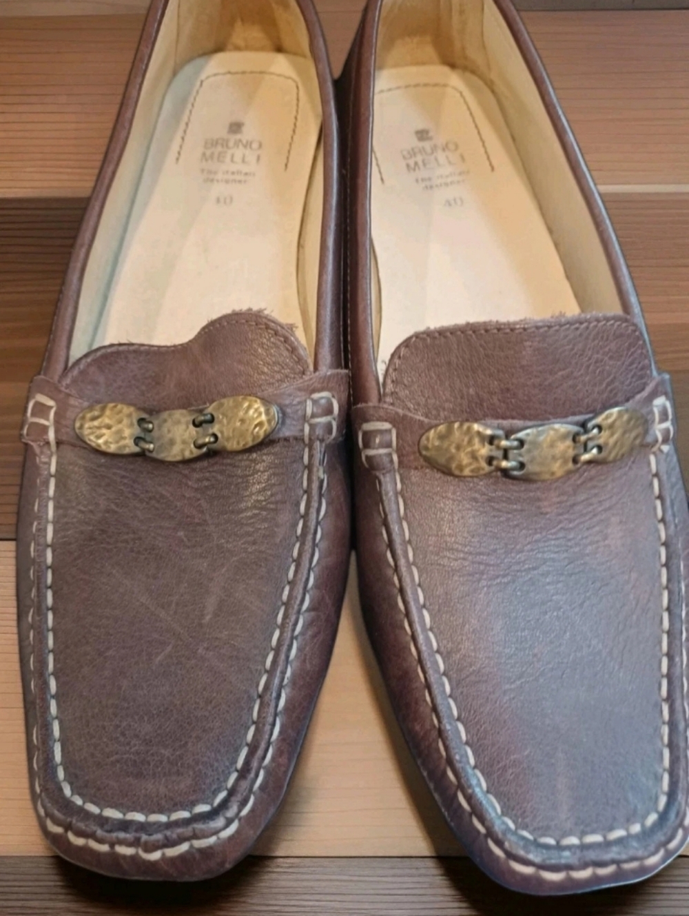 NWOB Bruno Melli Brown Leather Loafers w/ Brass Hardware Made In Italy